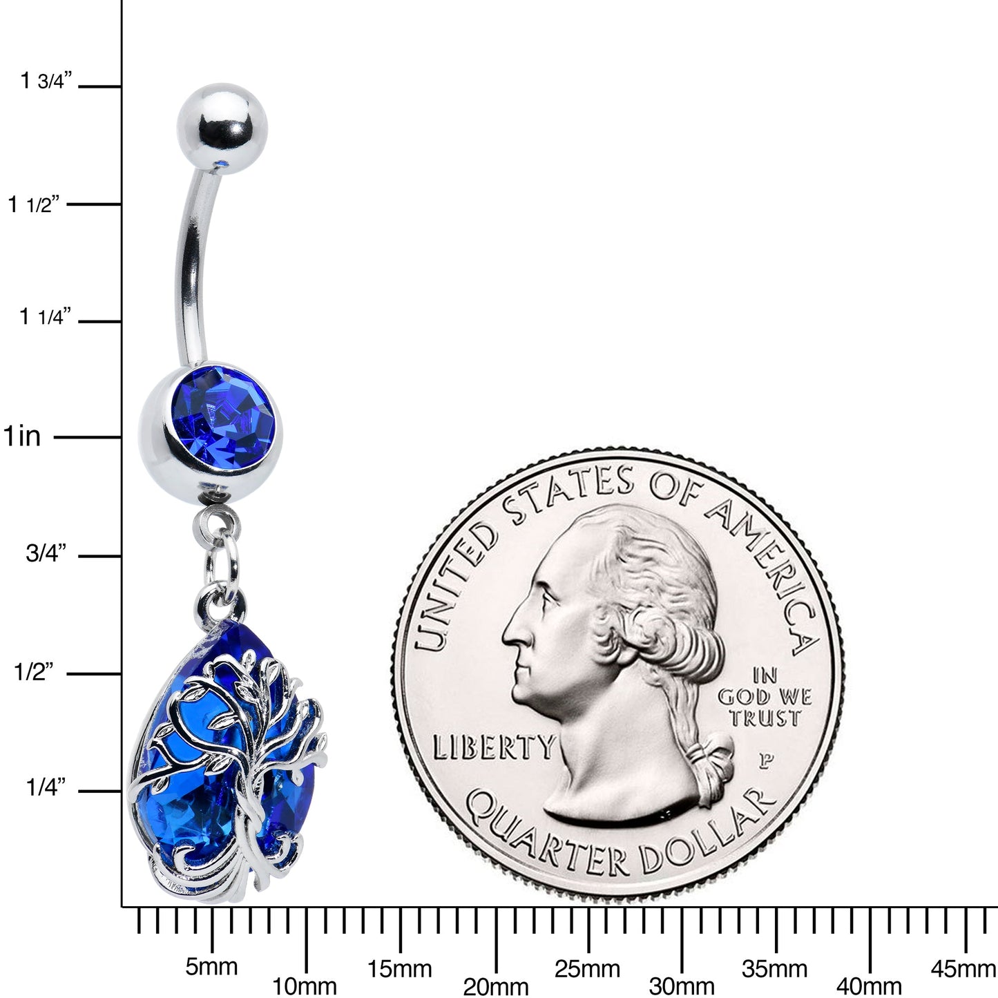 Blue Gem Drop Tree Dangle Belly Ring