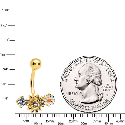 Clear Gem Gold Tone Sunny Day Daisy Flower Belly Ring