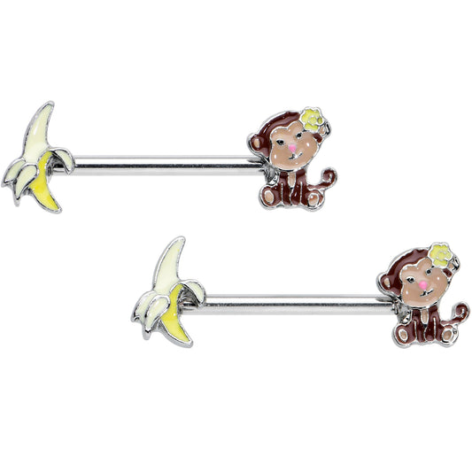 14G 1/2 Banana Monkey Barbell Nipple Ring Set