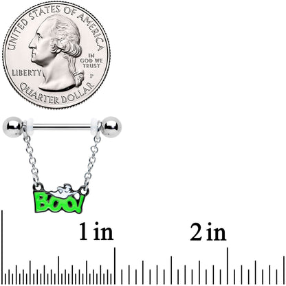 14G 5/8 Green Boo Smile Ghost Halloween Dangle Nipple Ring Set