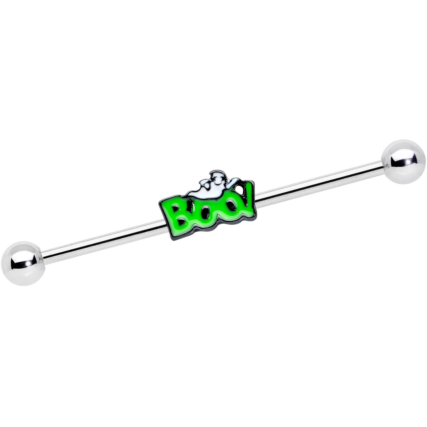 14G Green Boo Smile Ghost Halloween Industrial Barbell 38mm