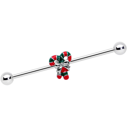 14G Pair of Candy Canes Christmas Industrial Barbell 38mm