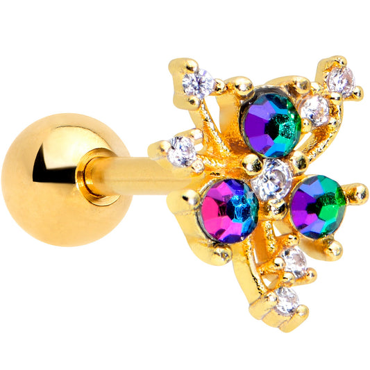 16G 1/4 Purple Tourmaline Gold Tone Spray Cartilage Tragus