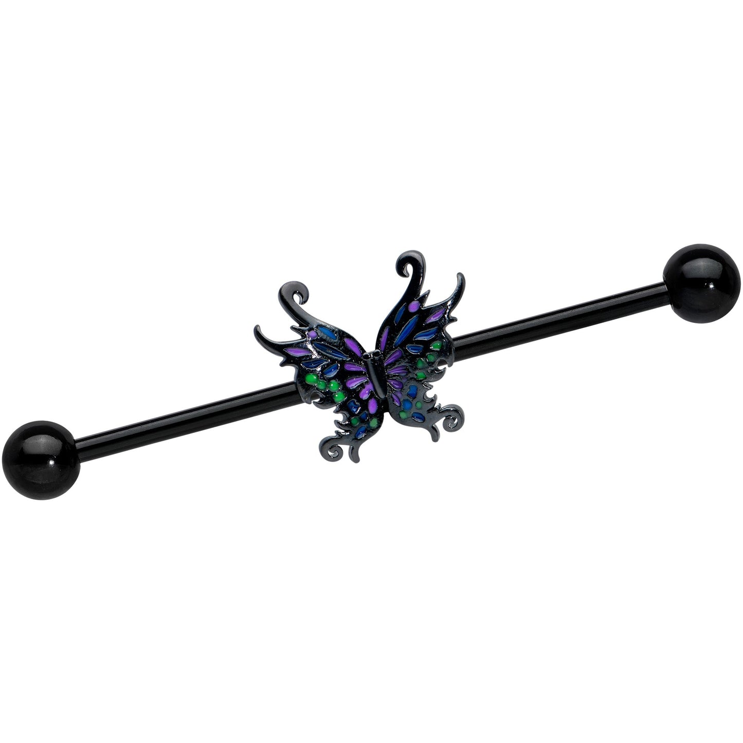14G Black Fantasy Faerie Wings Industrial Barbell 38mm