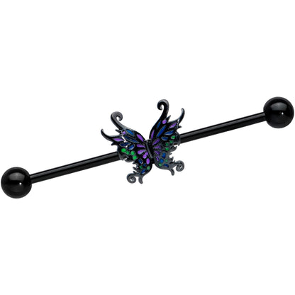 14G Black Fantasy Faerie Wings Industrial Barbell 38mm