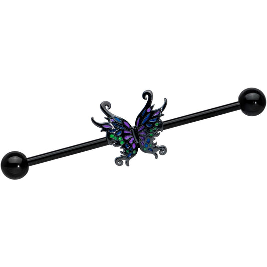 14G Black Fantasy Faerie Wings Industrial Barbell 38mm