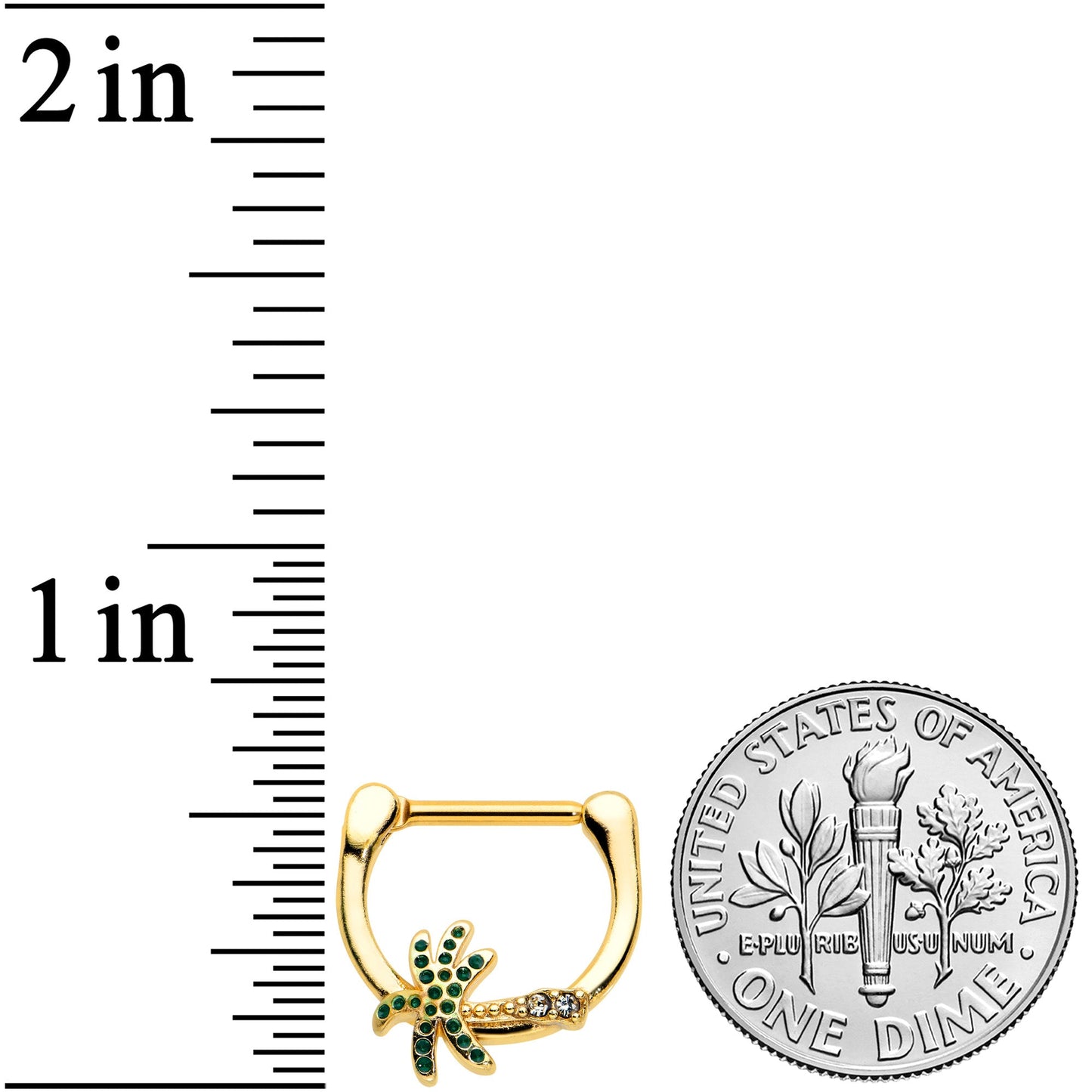 16G 5/16 Clear Gem Gold Tone Retro Palm Tree Cartilage Clicker