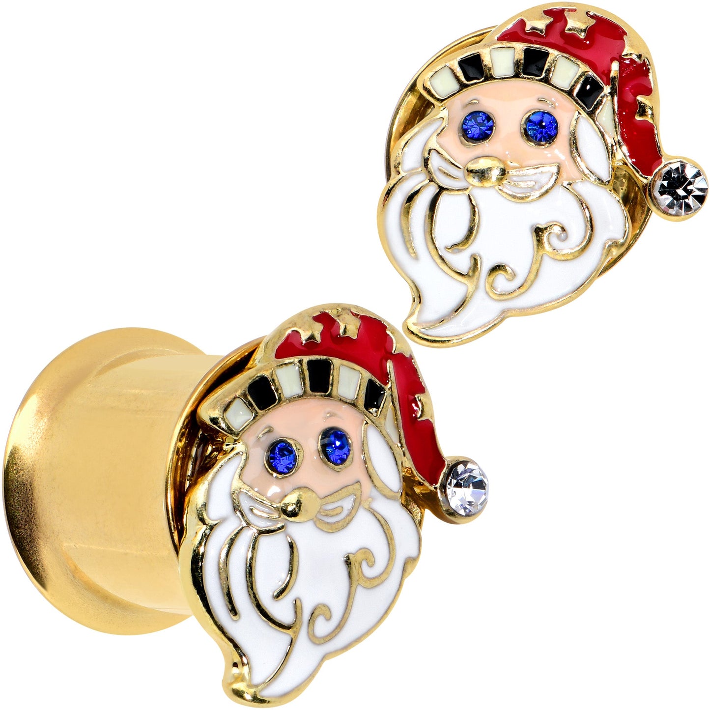 Color Gem Gold Tone Snazzy Santa Christmas Double Flare Plug Set