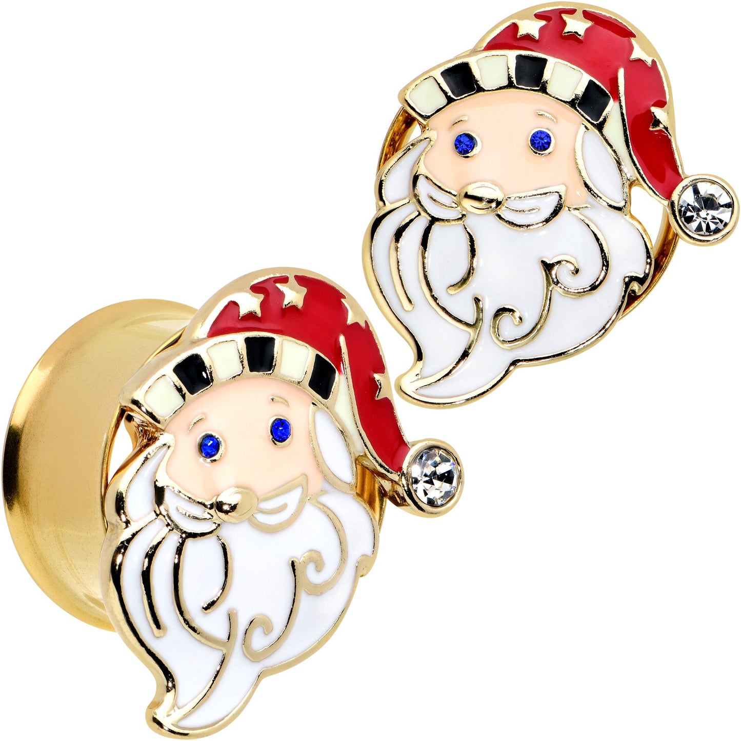 Color Gem Gold Tone Snazzy Santa Christmas Double Flare Plug Set