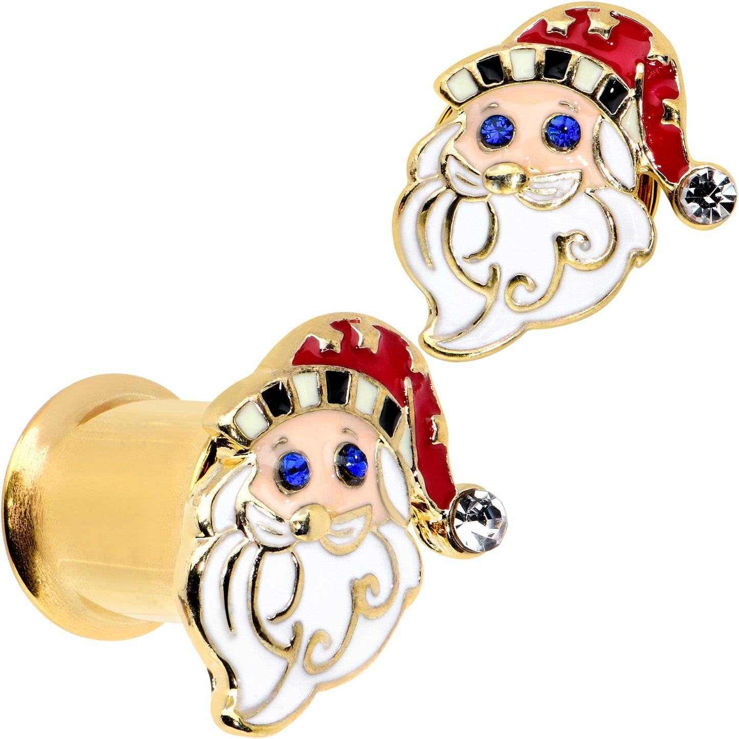 Color Gem Gold Tone Snazzy Santa Christmas Double Flare Plug Set