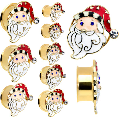 Color Gem Gold Tone Snazzy Santa Christmas Double Flare Plug Set