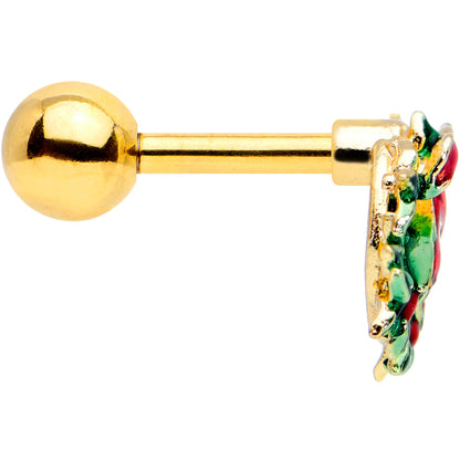 16G 1/4 Gold Tone Festive Bow Wreath Christmas Cartilage Tragus