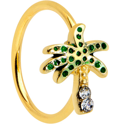 16G 5/16 Clear Green Gem Gold Tone Retro Palm Tree Nose Hoop