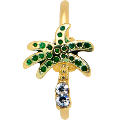 16G 5/16 Clear Green Gem Gold Tone Retro Palm Tree Nose Hoop