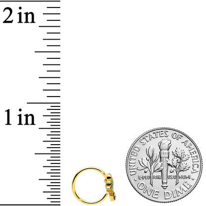 16G 5/16 Clear Green Gem Gold Tone Retro Palm Tree Nose Hoop