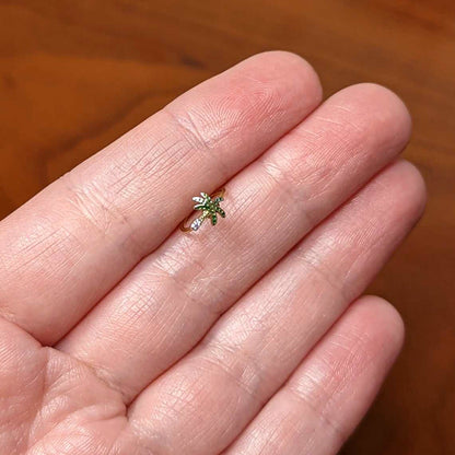 16G 5/16 Clear Green Gem Gold Tone Retro Palm Tree Nose Hoop