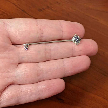 14G Purple Gem Unlock My Heart Key Industrial Barbell 38mm