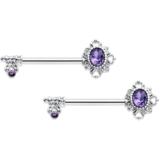 14G 9/16 Purple Gem Unlock My Heart Key Barbell Nipple Ring Set
