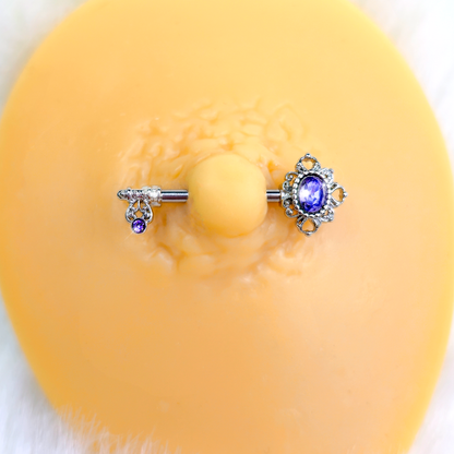 14G 9/16 Purple Gem Unlock My Heart Key Barbell Nipple Ring Set
