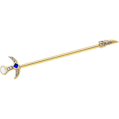 14G Clear Gem Gold Tone Sabre Sword Industrial Barbell 38mm