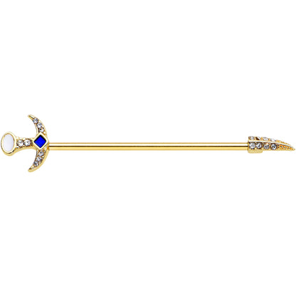 14G Clear Gem Gold Tone Sabre Sword Industrial Barbell 38mm