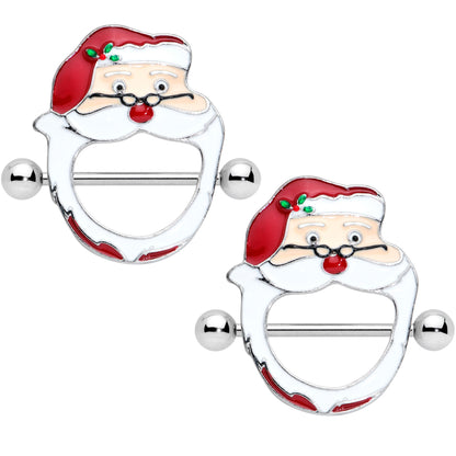 14G 5/8 Festive Red Nosed Santa Claus Christmas Nipple Shield Set