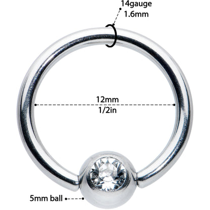 14G 1/2 Clear Gem BCR Captive Bead Ring