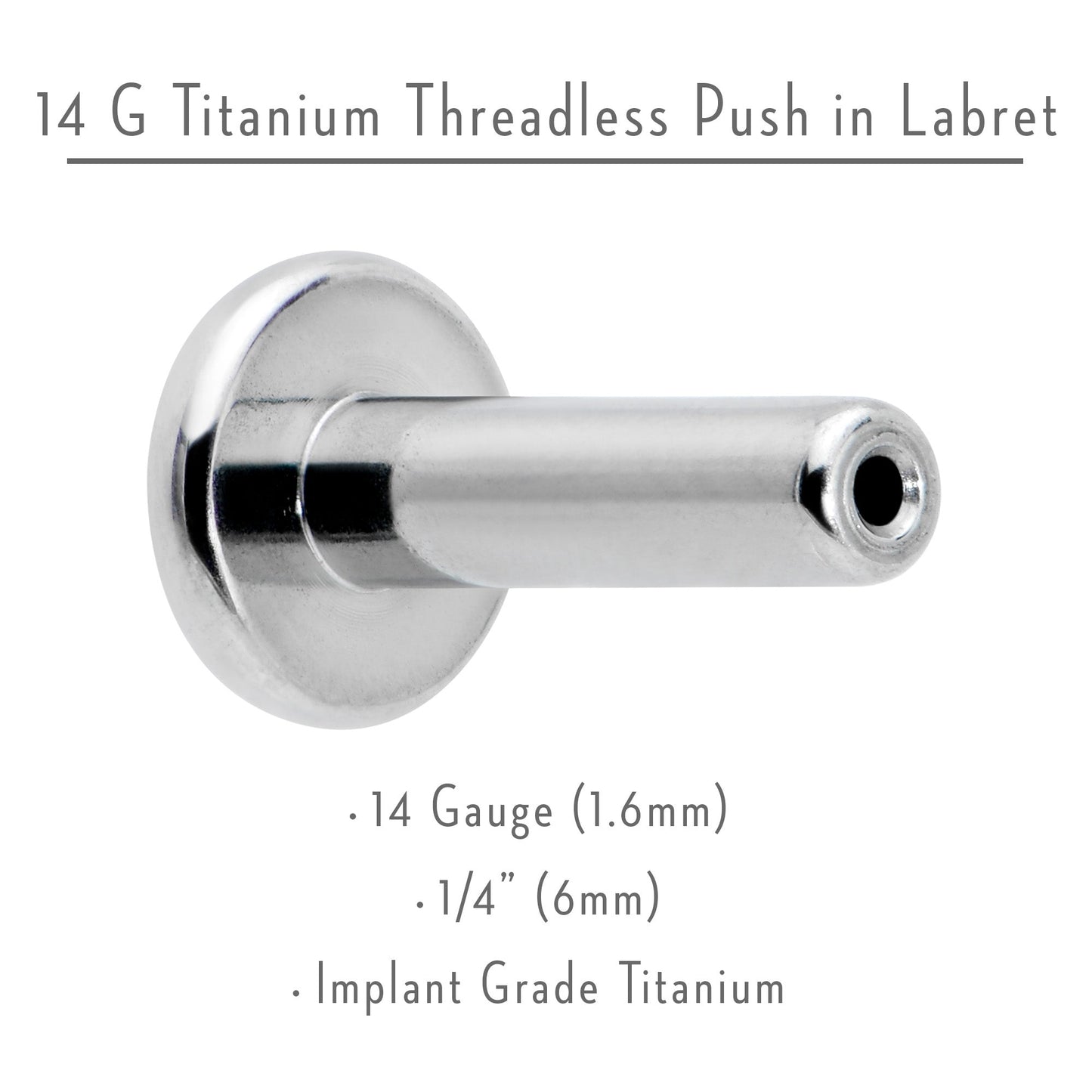 14G 1/4 G23 Titanium Threadless Post Only Labret Monroe Tragus