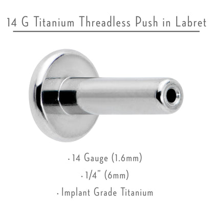 14G 1/4 G23 Titanium Threadless Post Only Labret Monroe Tragus