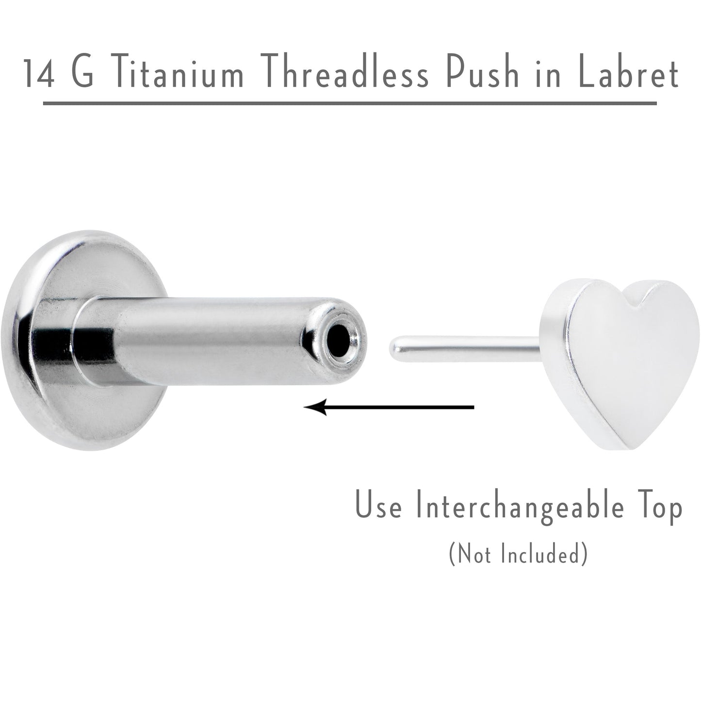 14G 1/4 G23 Titanium Threadless Post Only Labret Monroe Tragus
