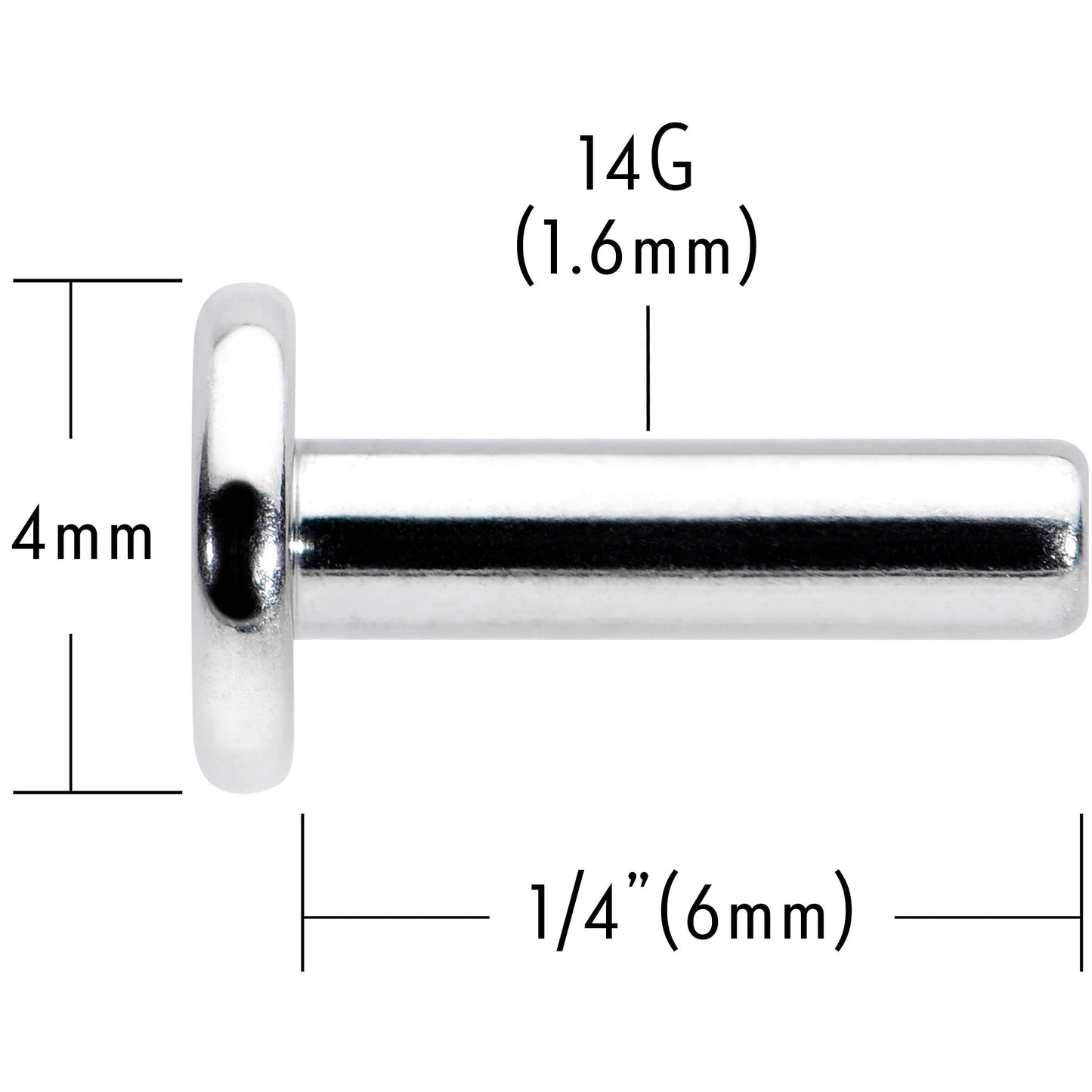 14G 1/4 G23 Titanium Threadless Post Only Labret Monroe Tragus