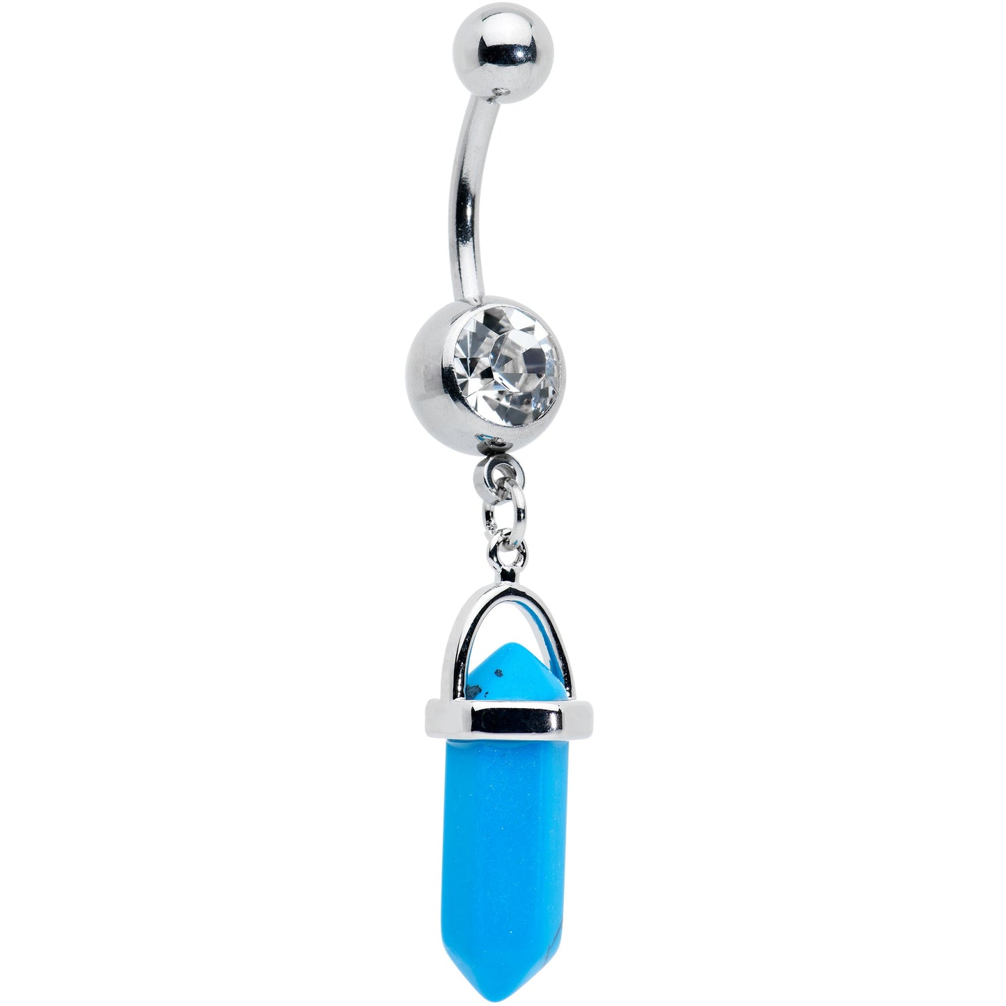 Clear Gem Turquoise Obelisk Dangle Belly Ring