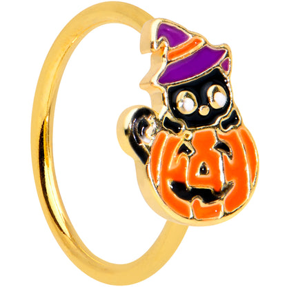20G 5/16 Gold Tone Pumpkin Black Cat Halloween Nose Hoop