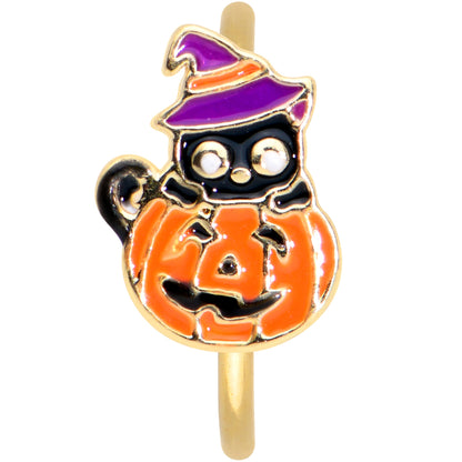 20G 5/16 Gold Tone Pumpkin Black Cat Halloween Nose Hoop