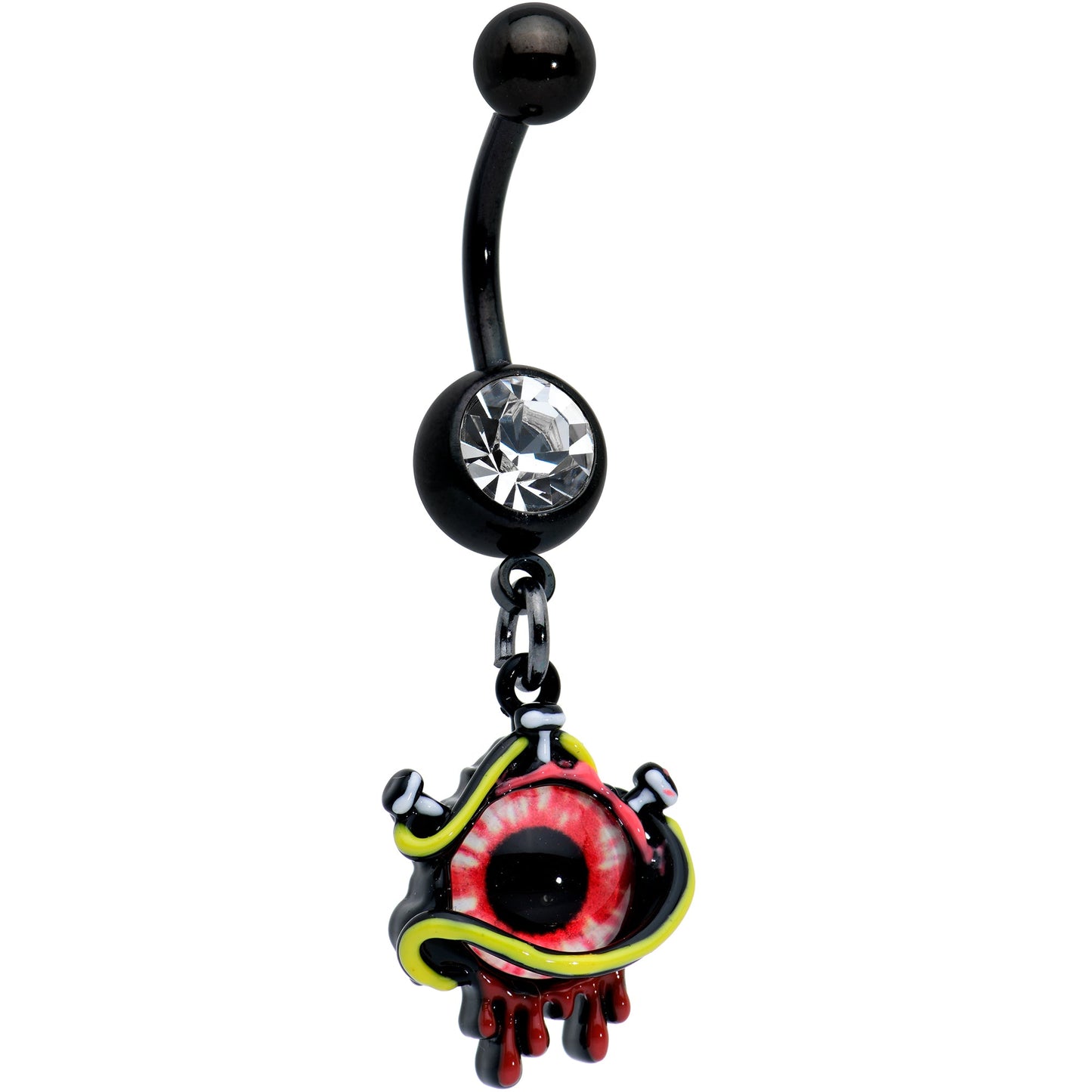 Clear Gem Black Spiky Eyeball Halloween Dangle Belly Ring