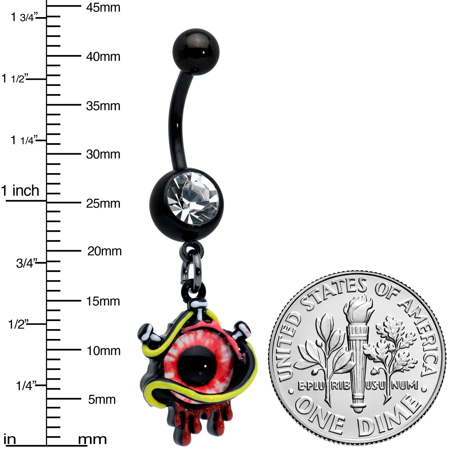 Clear Gem Black Spiky Eyeball Halloween Dangle Belly Ring