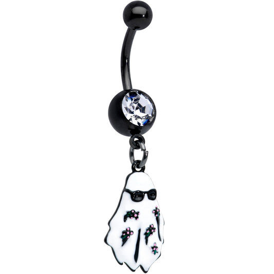 Clear Gem Black Hipster Ghost Halloween Dangle Belly Ring