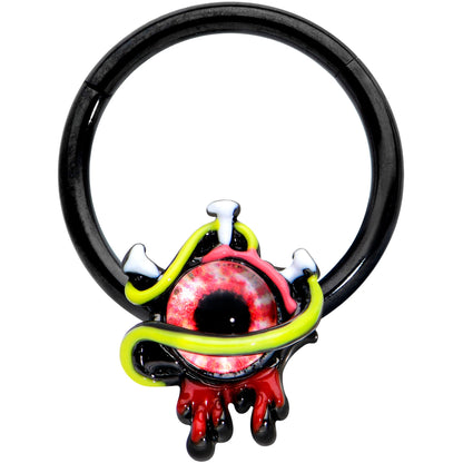 16G 3/8 Black Spiky Eyeball Halloween Hinged Segment Ring