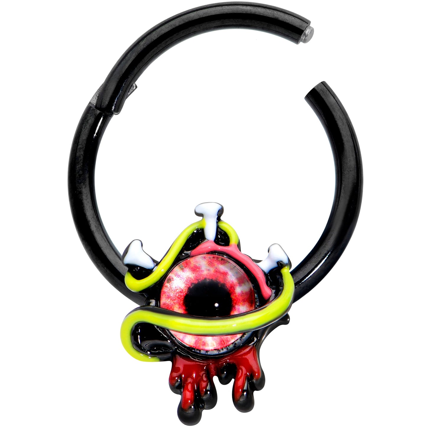 16G 3/8 Black Spiky Eyeball Halloween Hinged Segment Ring