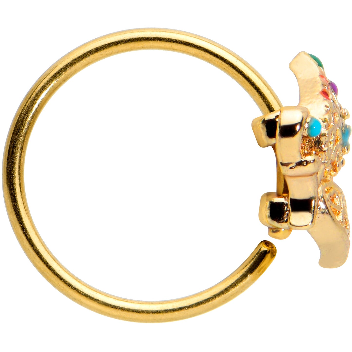 20G 5/16 Gold Tone Colorful Hearts Butterfly Nose Hoop