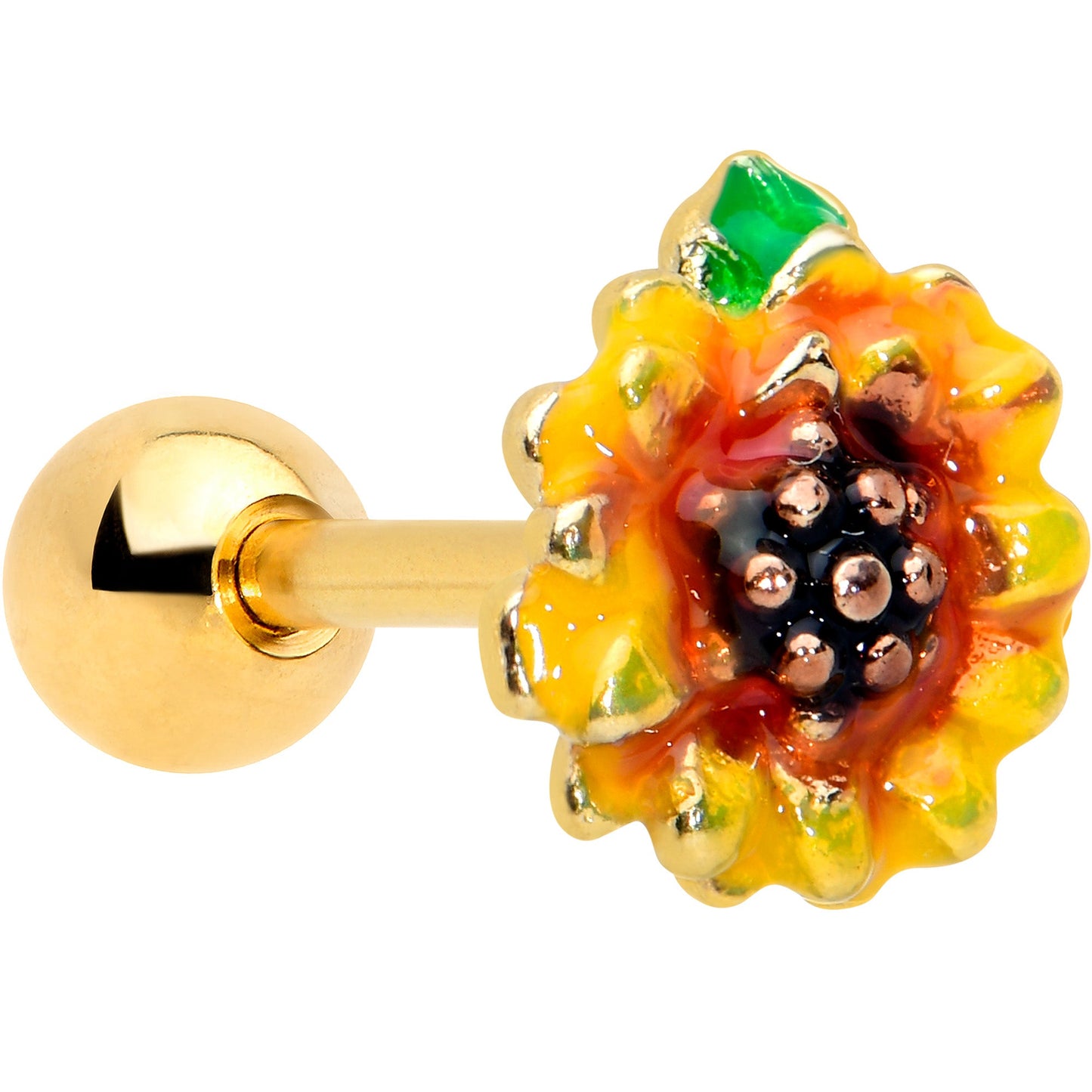 16G 1/4 Gold Tone Summer Sunflower Cartilage Tragus Earring