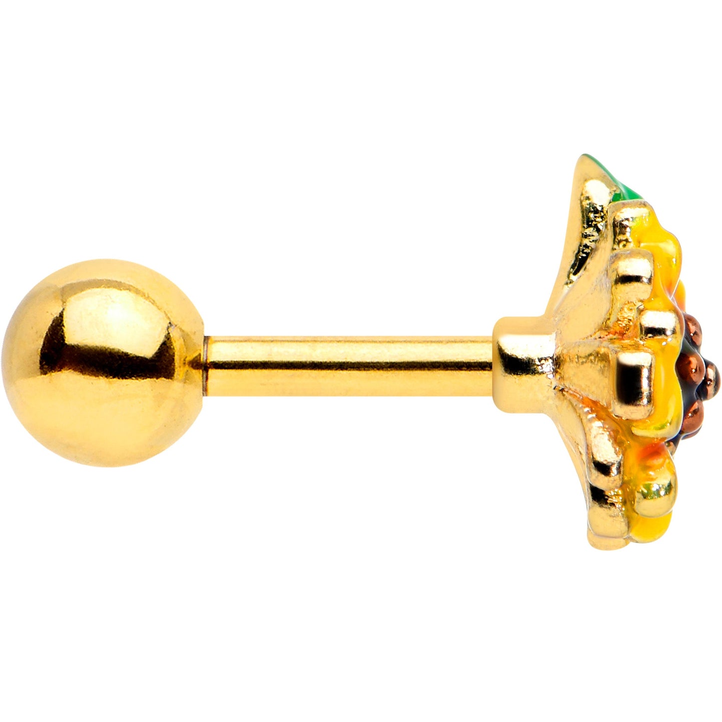 16G 1/4 Gold Tone Summer Sunflower Cartilage Tragus Earring