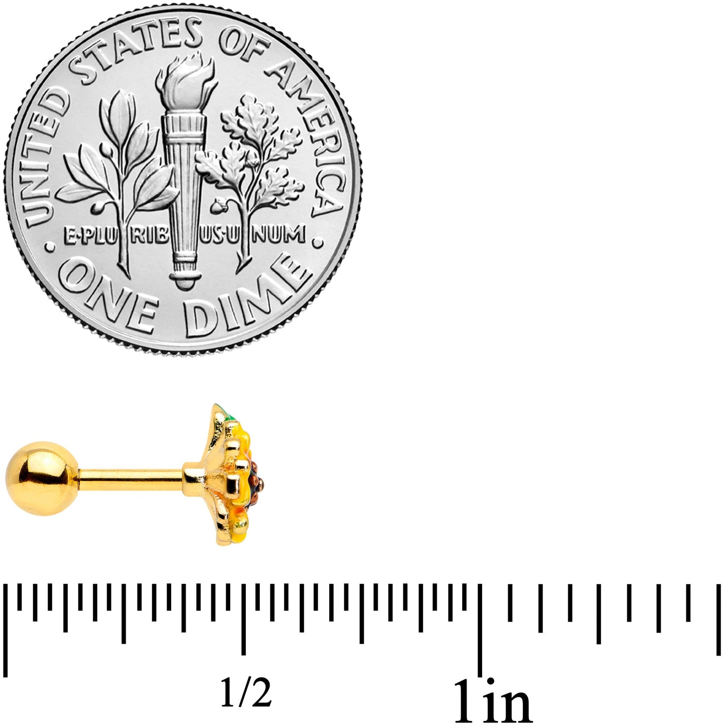 16G 1/4 Gold Tone Summer Sunflower Cartilage Tragus Earring