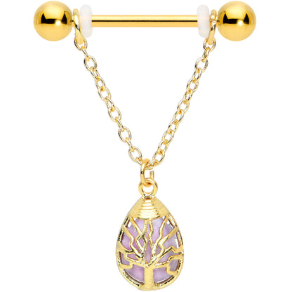 14G 9/16 Amethyst Gold Tone Drop Tree Chain Dangle Nipple Set