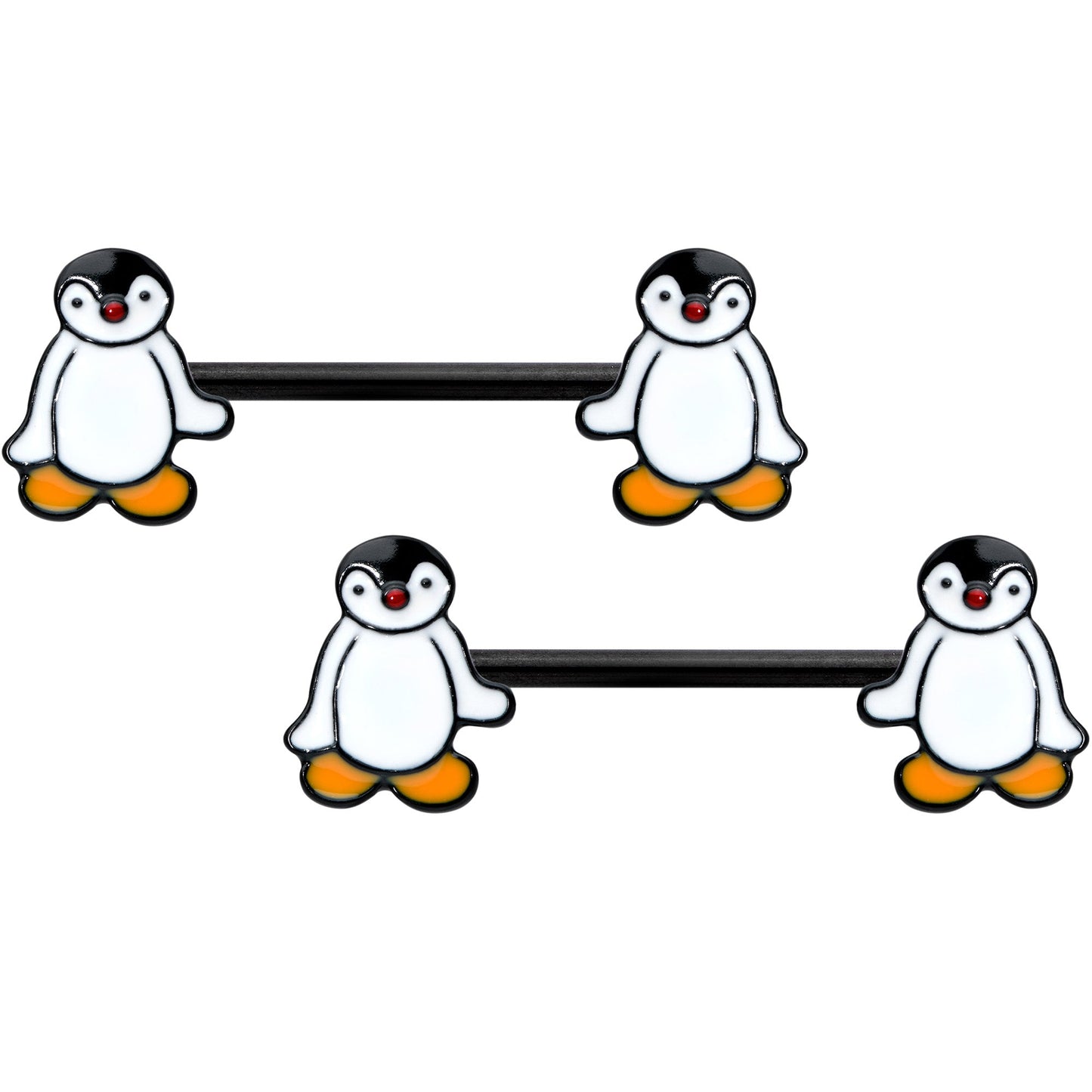 14G 9/16 Black Baby Penguin Barbell Nipple Ring Set