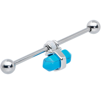 14G Blue Turquoise Gem Groovy Stone Hippie Industrial Barbell 38mm