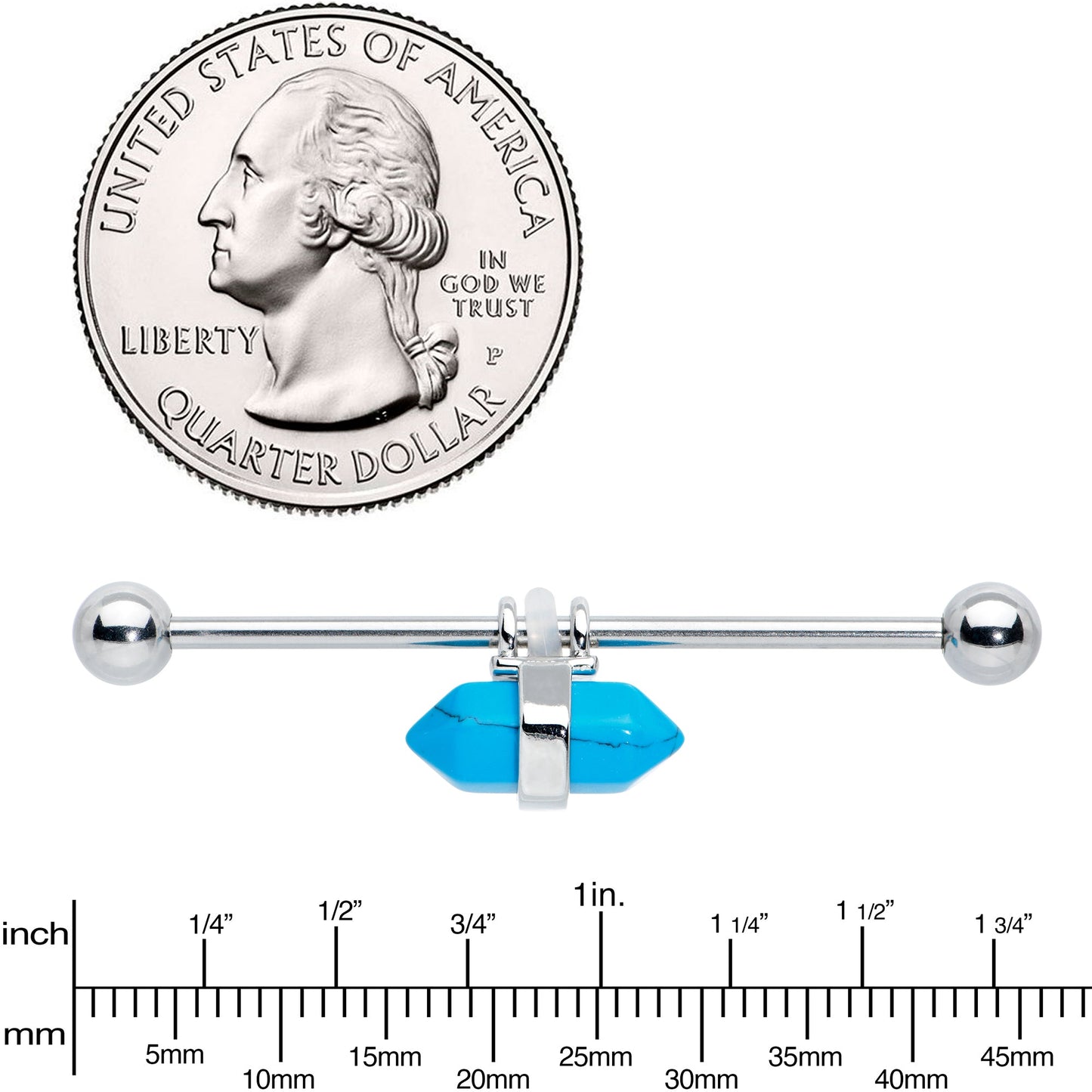 14G Blue Turquoise Gem Groovy Stone Hippie Industrial Barbell 38mm