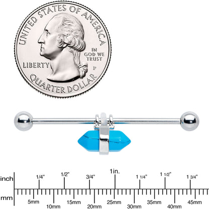 14G Blue Turquoise Gem Groovy Stone Hippie Industrial Barbell 38mm