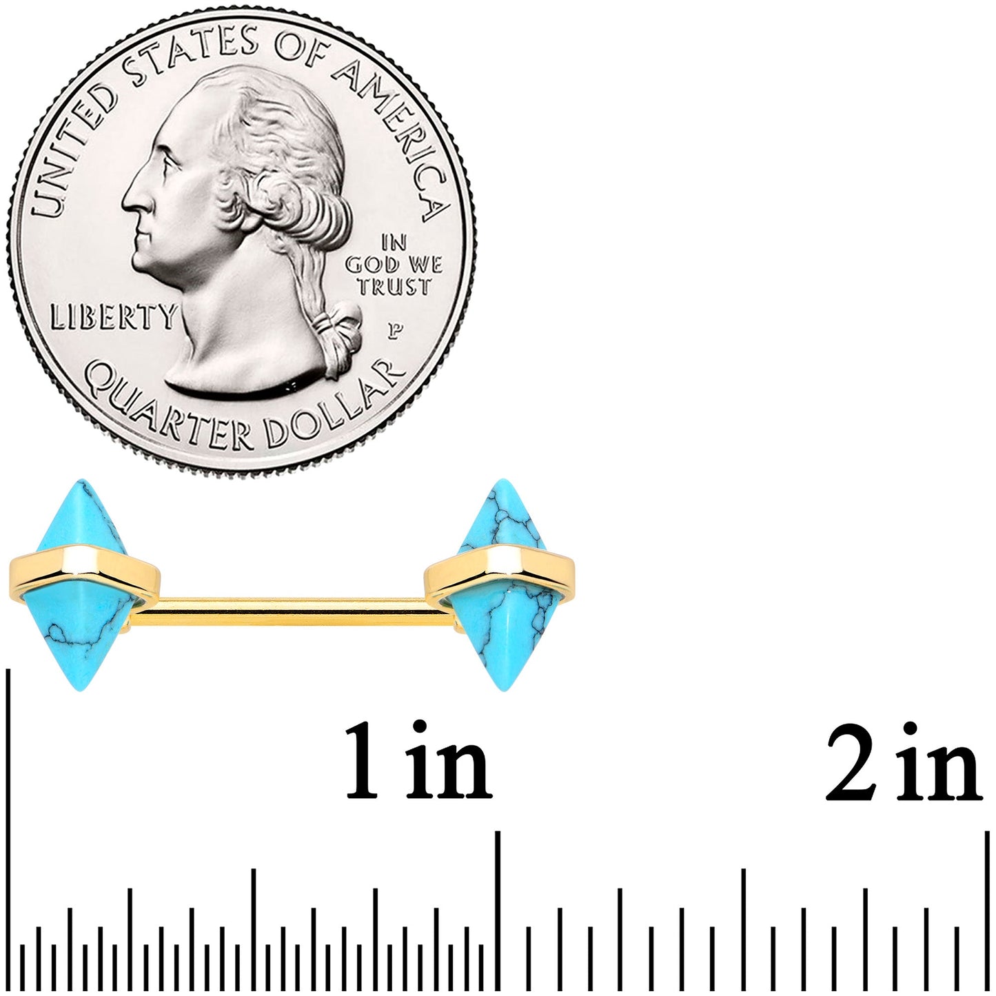 14G 9/16 Blue Turquoise Gold Tone Rhombus Barbell Nipple Ring Set