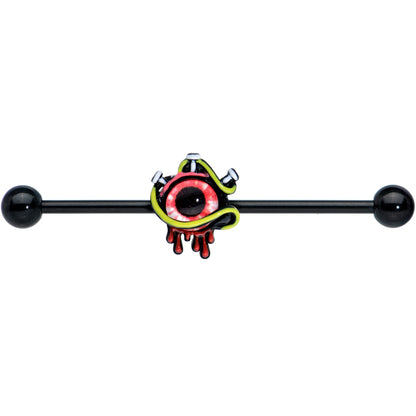 14G Black Spiky Eyeball Halloween Industrial Barbell 38mm